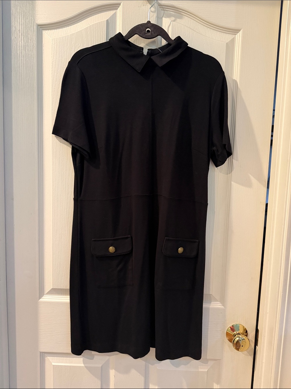 LOFT Black Short-Sleeve Polo Dress with Front Pockets
